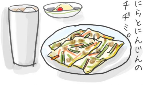 ニラと豚肉があったので簡単適当でチヂミをつくる。