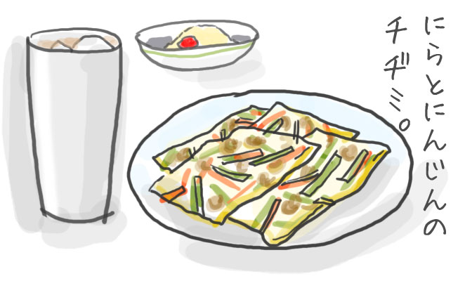 ニラとにんじんのチヂミとハイボール