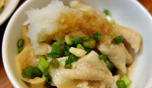 晩酌のおつまみに鶏皮ポン酢。お酒はハイボールでー。