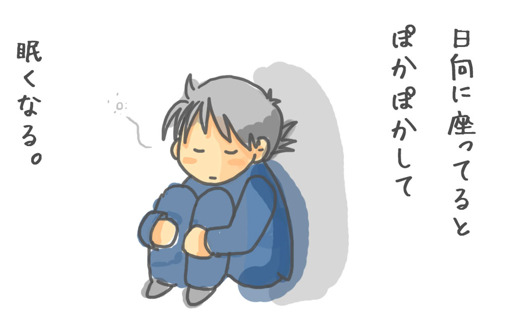 日向に座ってるとぽかぽかしてねむくなる