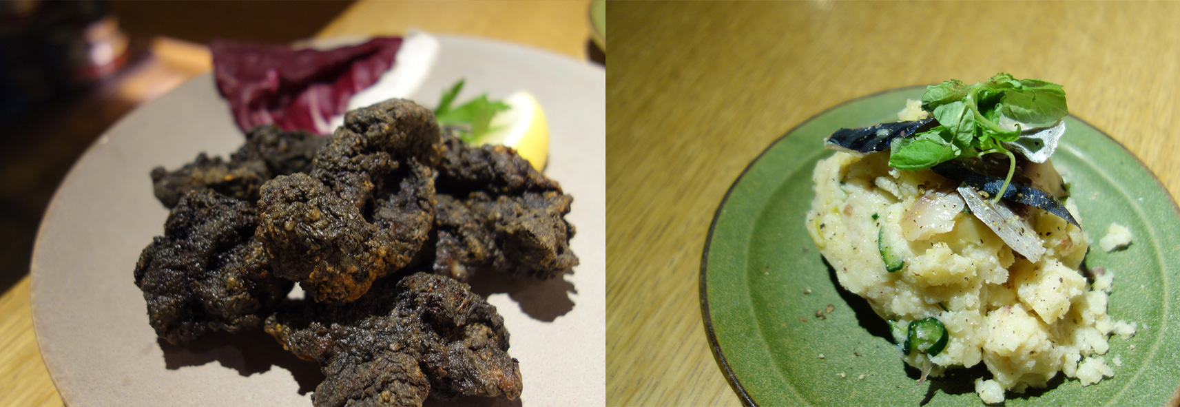 スプリングバレーブルワリー京都さんでビールと黒からあげと鯖きずしのポテトサラダ。